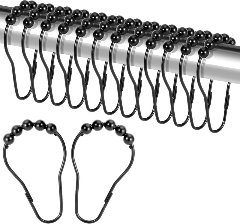 LifHap Shower Curtain Rings,Shower Curtain Hooks,Rust Proof Secure Lock Ring Clips for Hanging Bathroom Curtain (Black Pear-Shape) - Image 1